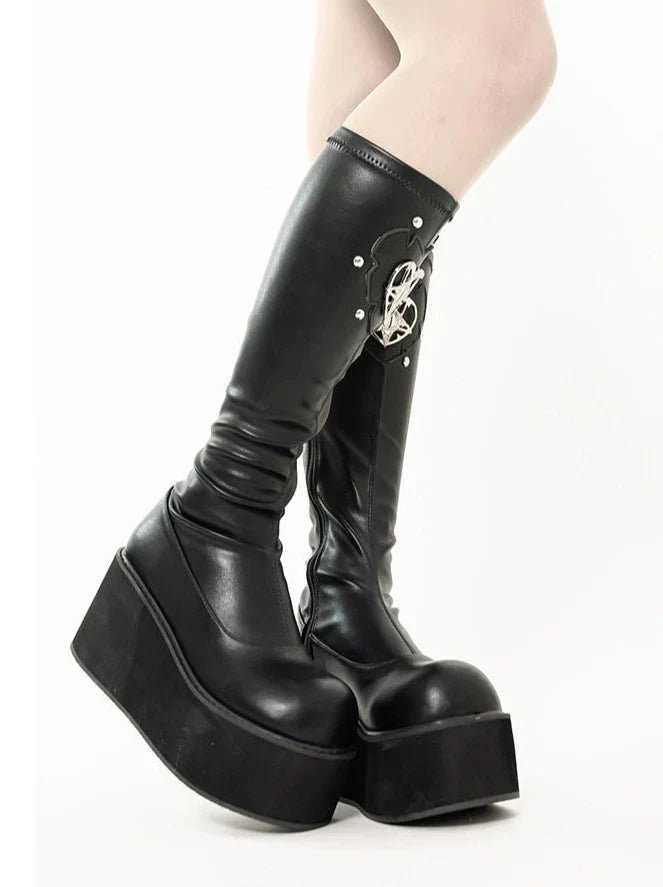 Saurons Stiefel Eye Punk Runde Plateauzehe