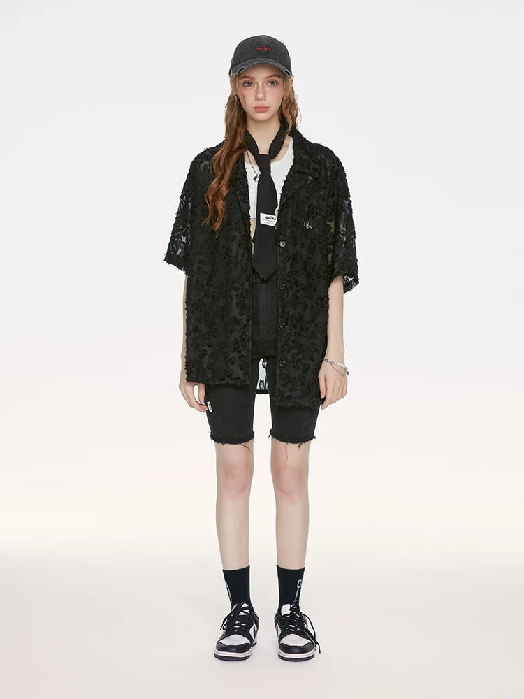 Shirt Lace Black Long Design Summer