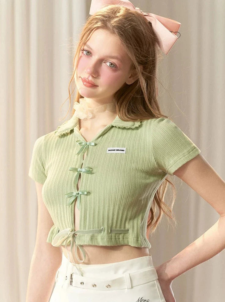 Hot Girl Satin Bow Sweet Short Top