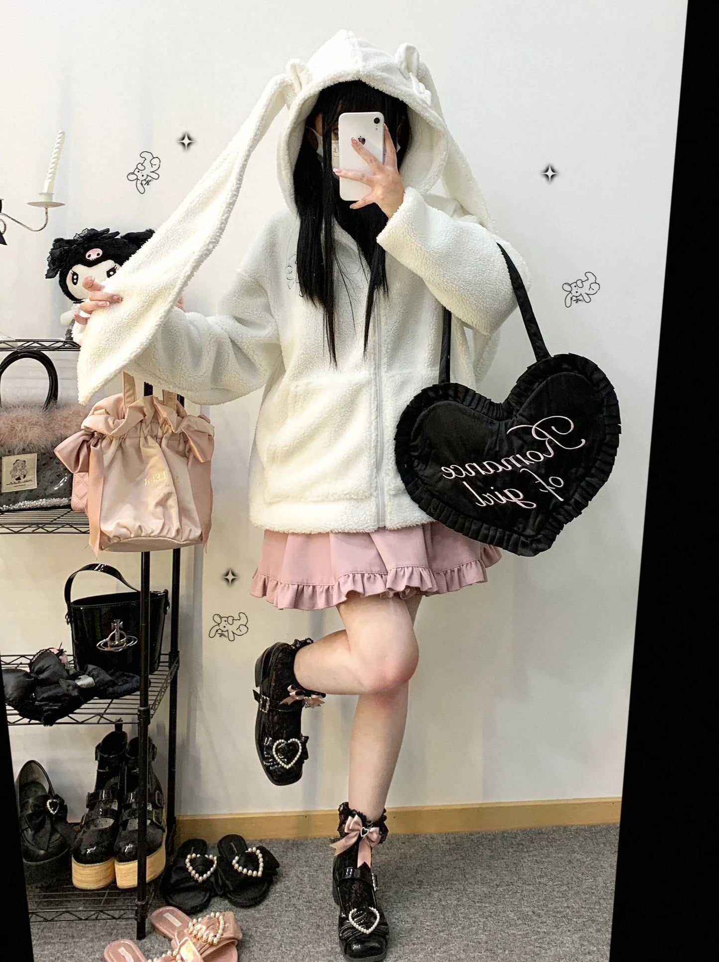 Veste zippée en peluche à oreilles de lapin gourmandes courtes/longues