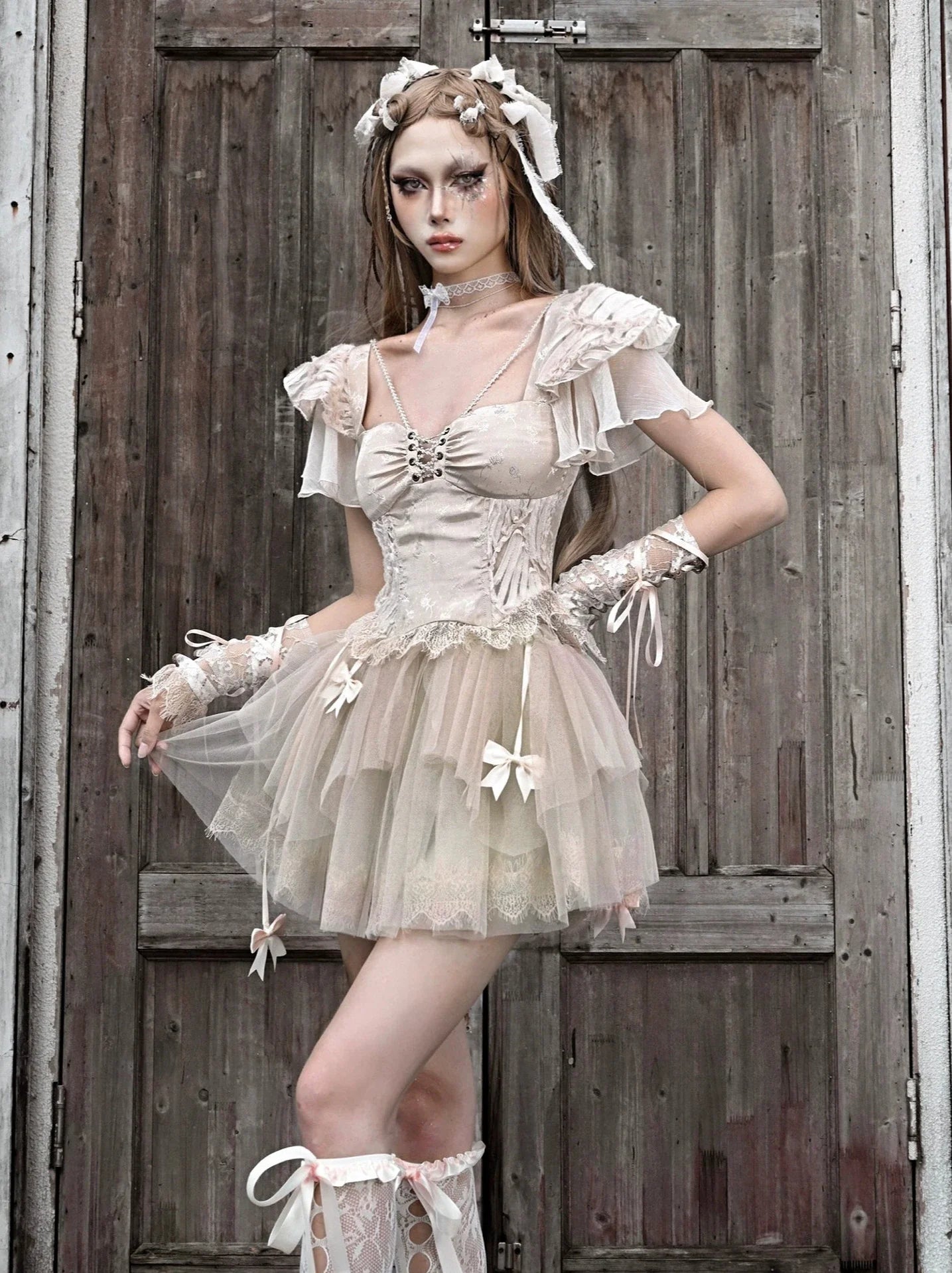 Flying Jacquard Broken Sleeve Ballet Slim Top Strap