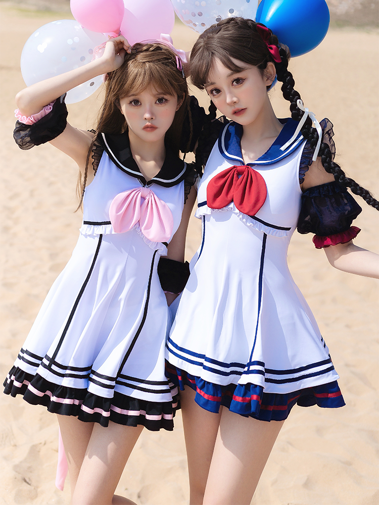 Robe Maillot de Bain Marin Volants Lolita Marine