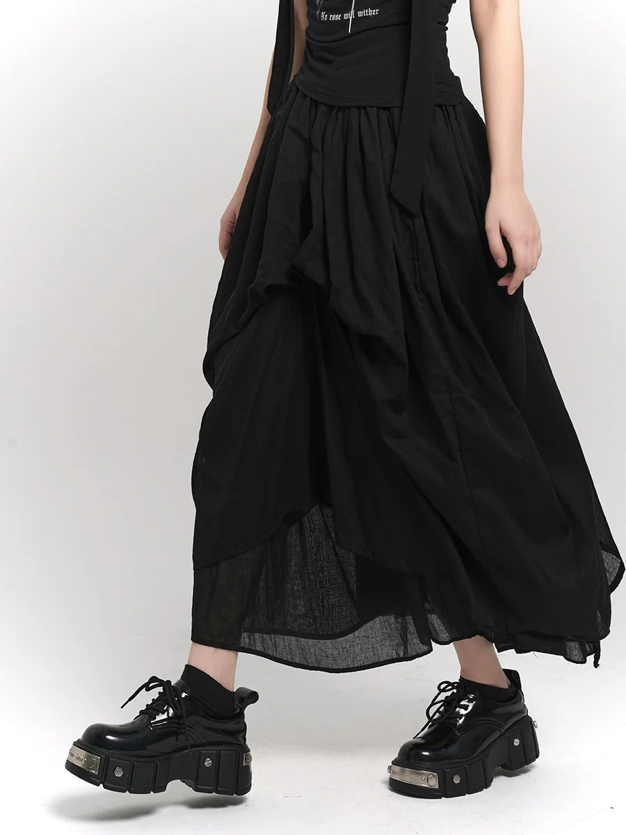 ロングスカート 夏 ブラック ダーク