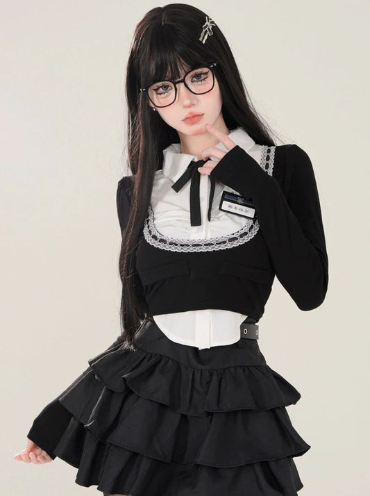 Shirt College French Open Neck Top