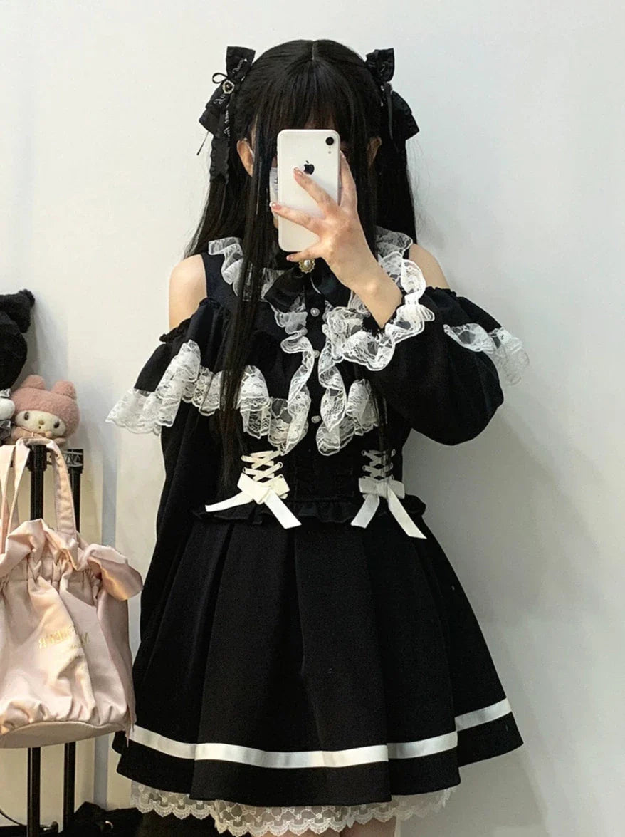 リボンレースオフショルダーシャツ