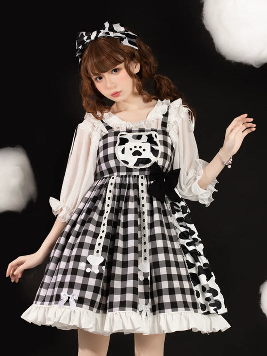 ガーリーシックなサスペンダーチェックスカート