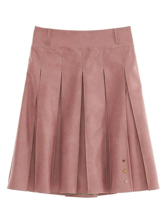 Veste en cuir mode endommagée + jupe moyenne + manteau en cuir avec ceinture