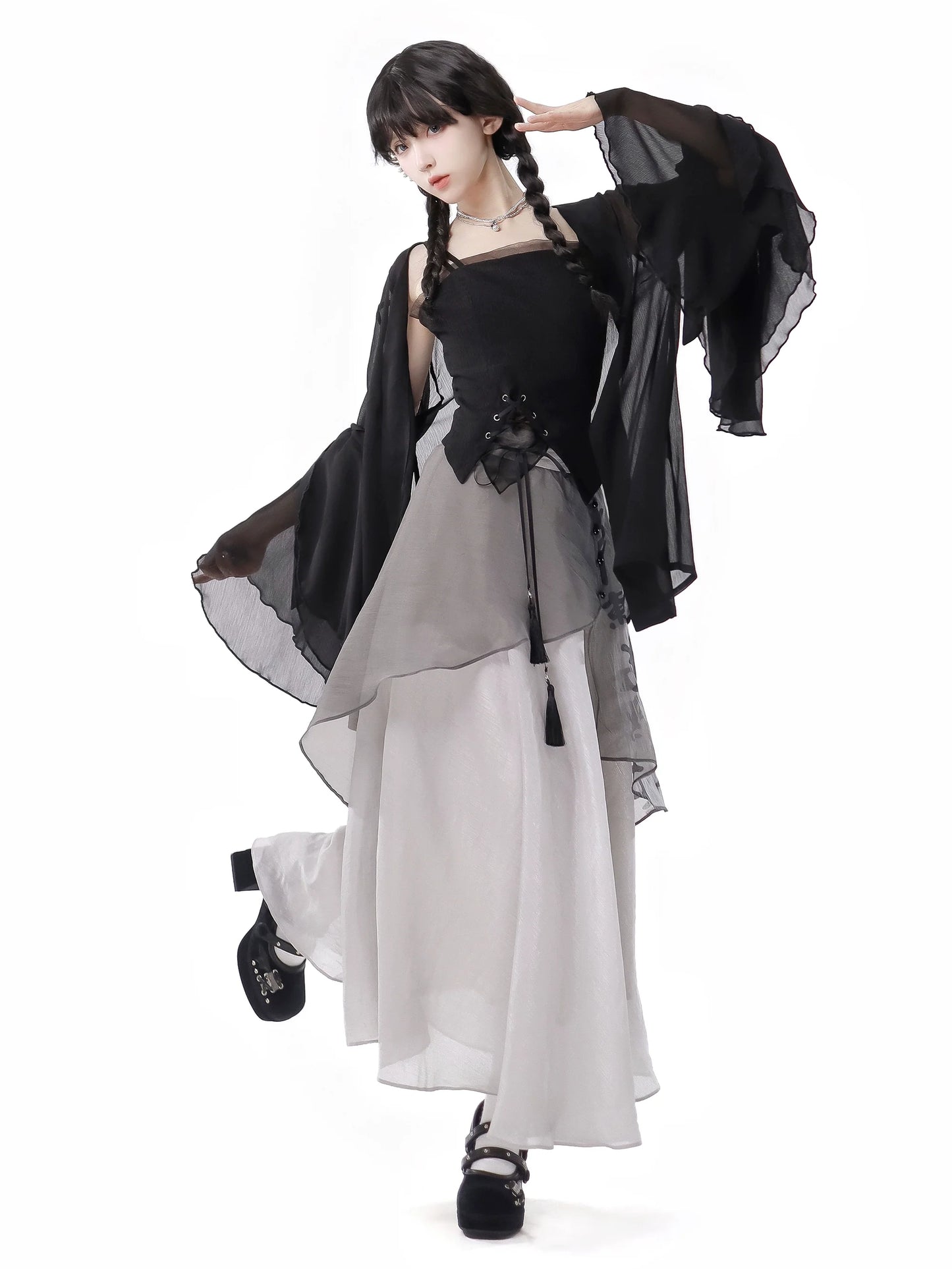 Shirt Top Dress Calligraphy Chiffon Suspender Chiffon Skirt