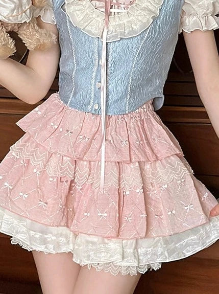 Gilet à manches volantées + jupe bouffante à col ballon