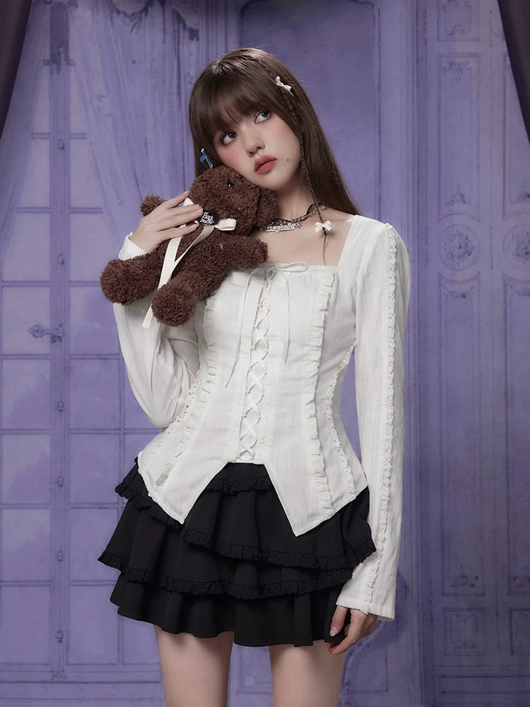 Top Square Slim Collar Lace-up