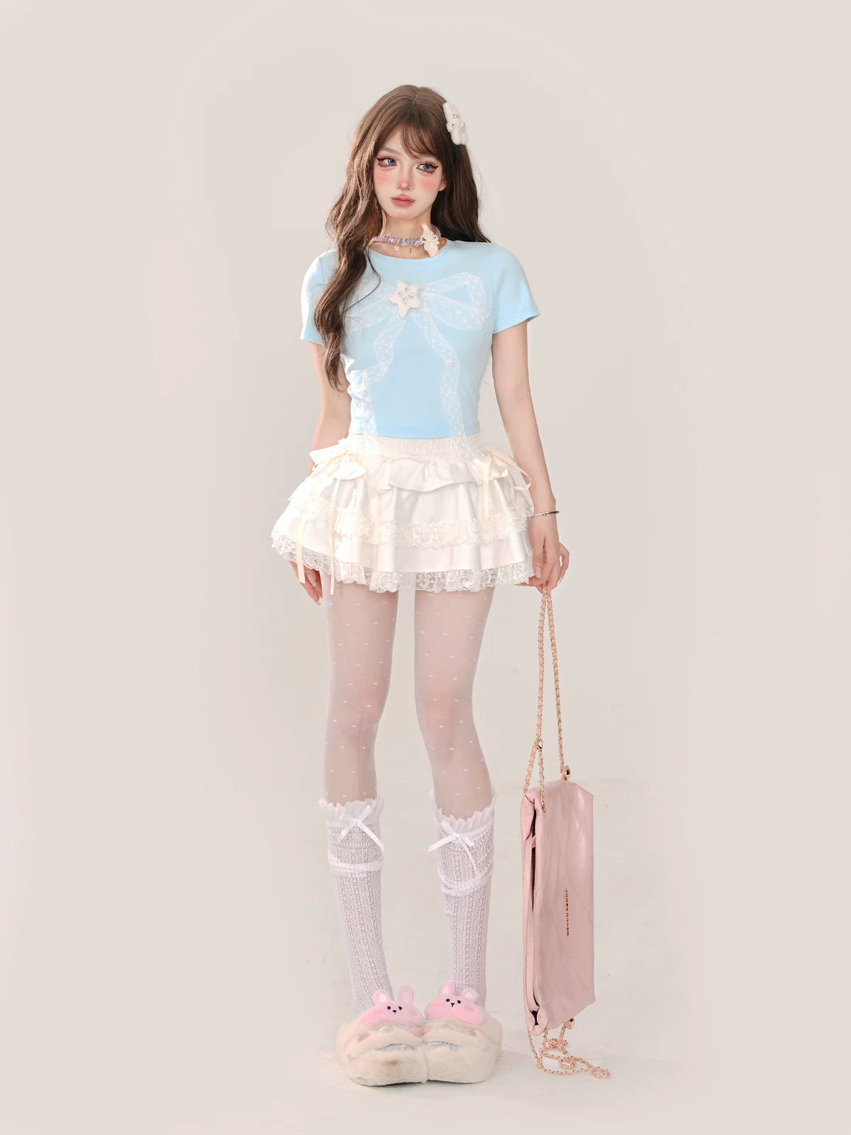 Lace Ice Blue Top Slim Short