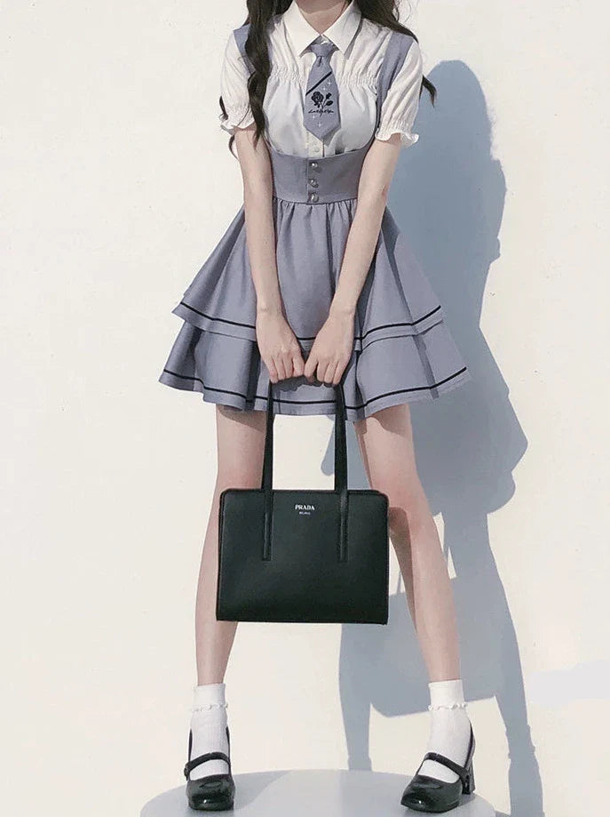 Ensemble chemise Berry à manches longues et manches bouffantes, jupe à nouer et tutu à bretelles