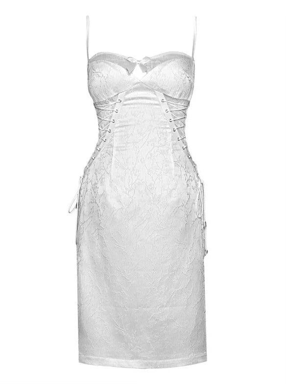 White Strap Sleeping Slim Jacquard Dark Alice Gothic Dress Suspender