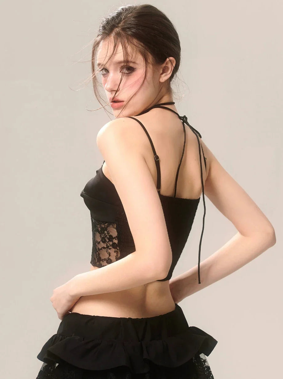Rose French Short Top Lace Black Suspender