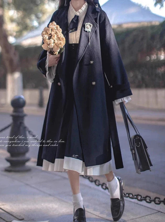 Manteau cocon élégant en laine à double boutonnage bleu