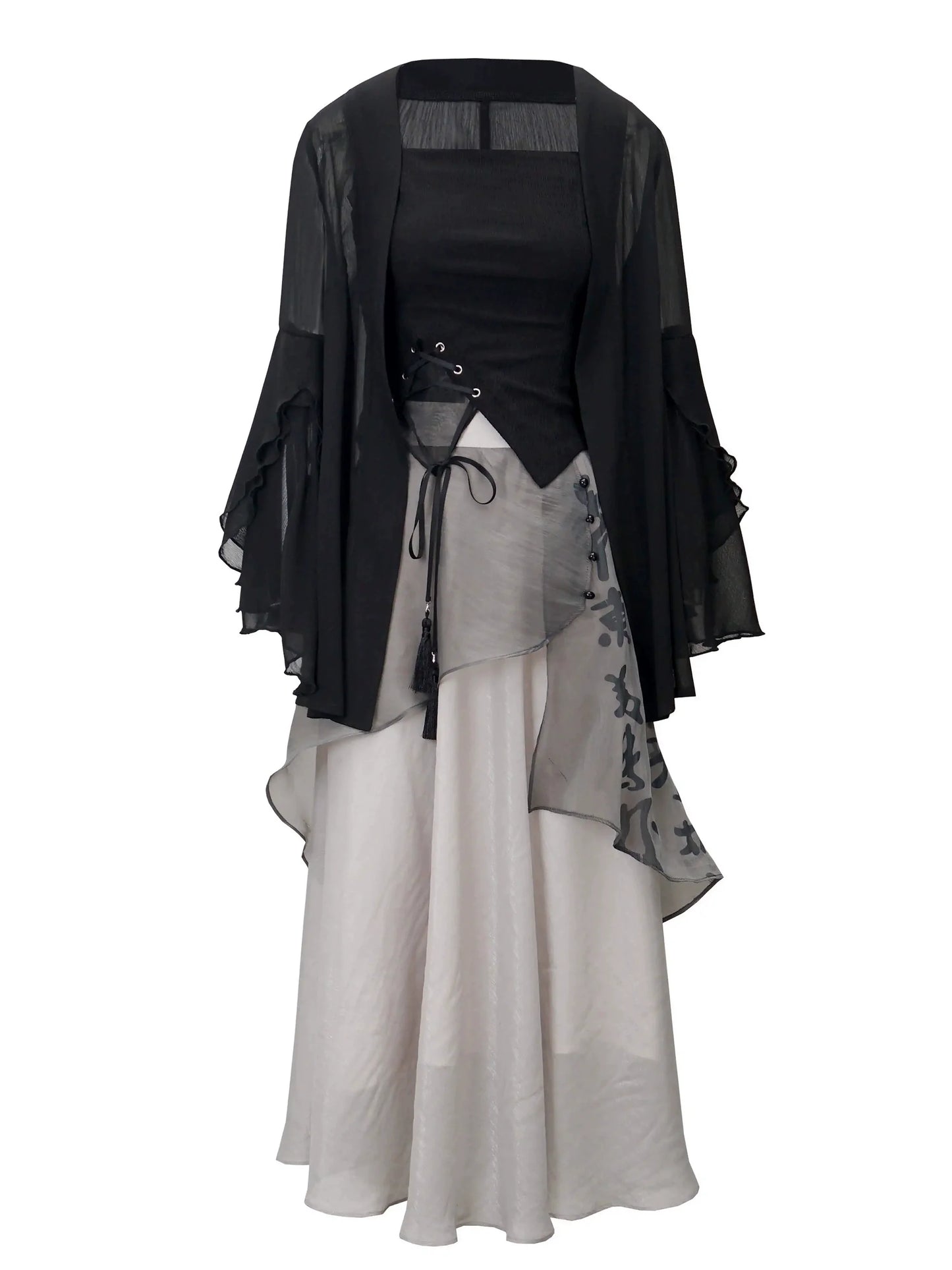 Shirt Top Dress Calligraphy Chiffon Suspender Chiffon Skirt