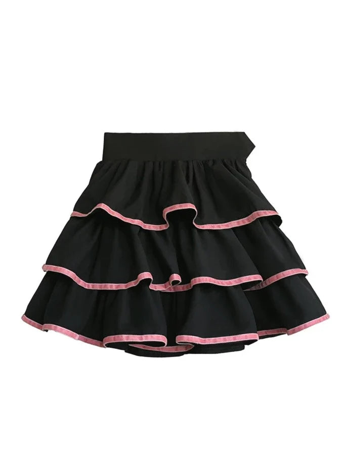 Haut évasé marin + jupe taille bouffante ruban gâteau + col à manches