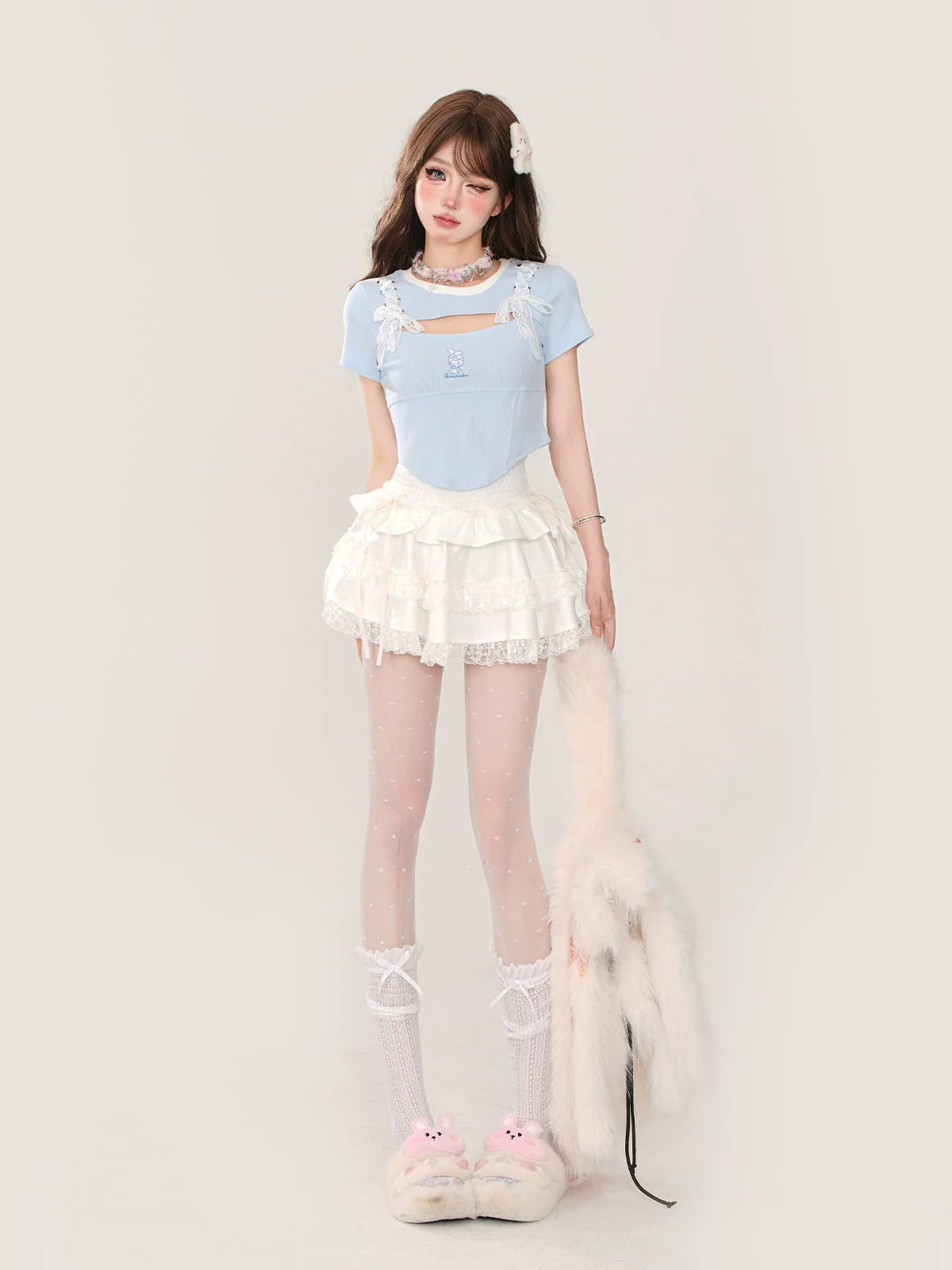 Lace Blue Top Slim Open
