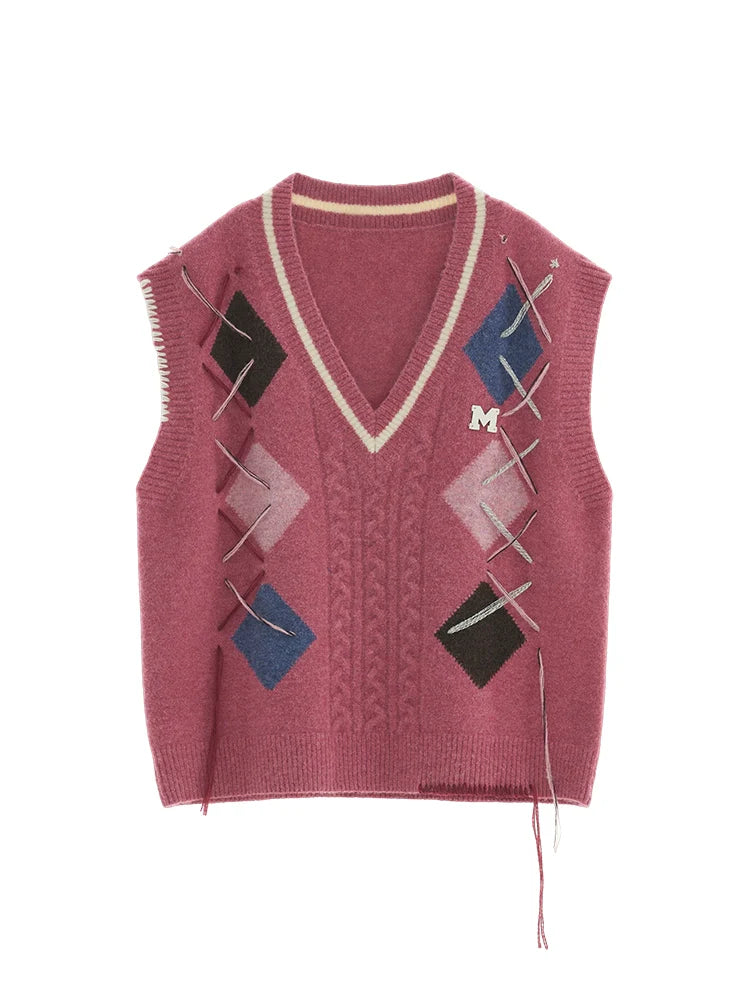 Gilet à lacets en maille argyle