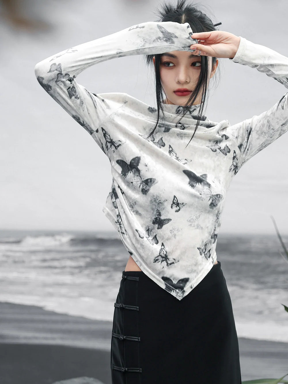 Haut papillon slim asymétrique Mode