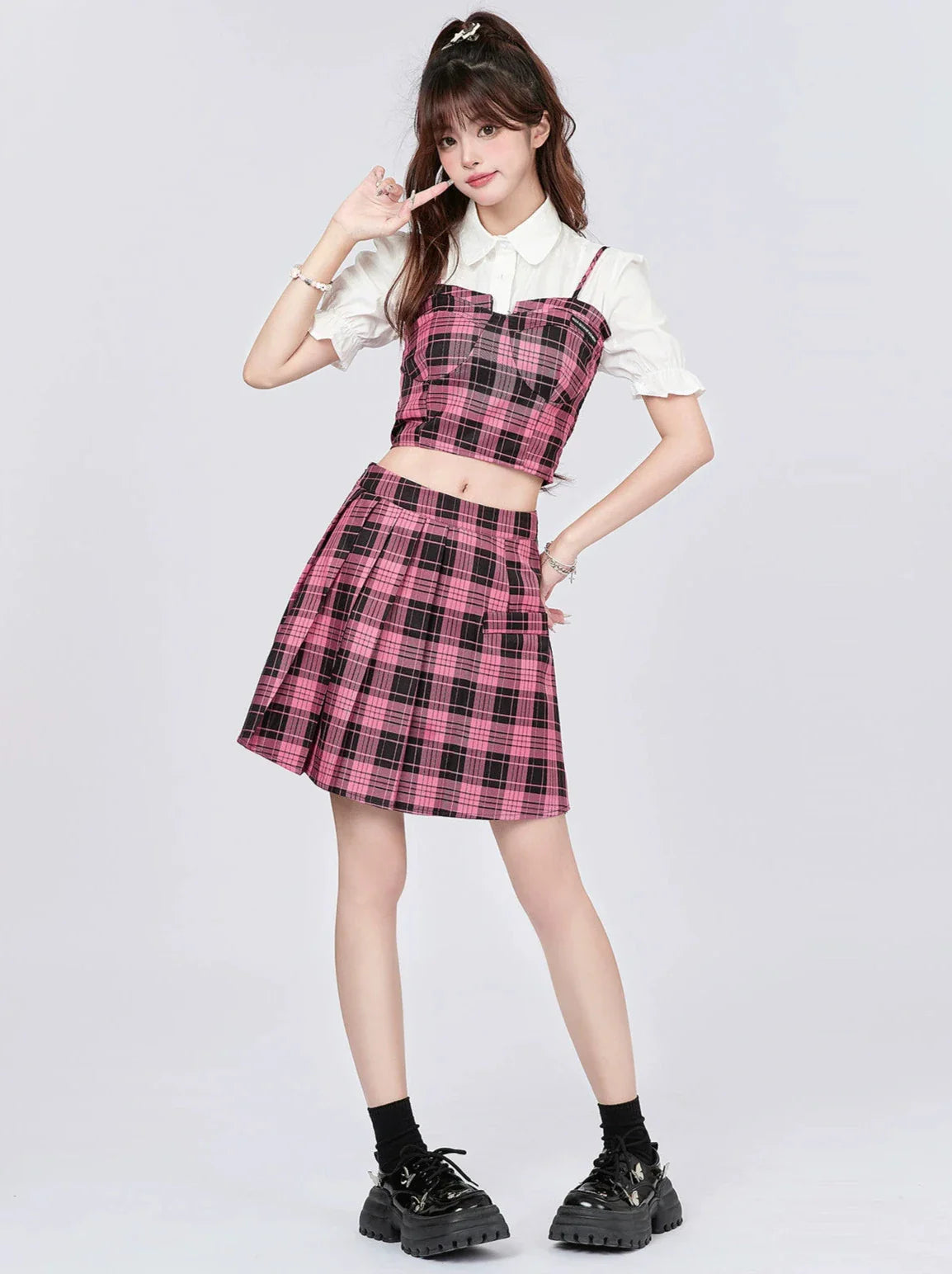 Suspender Style Top Skirt College Checked
