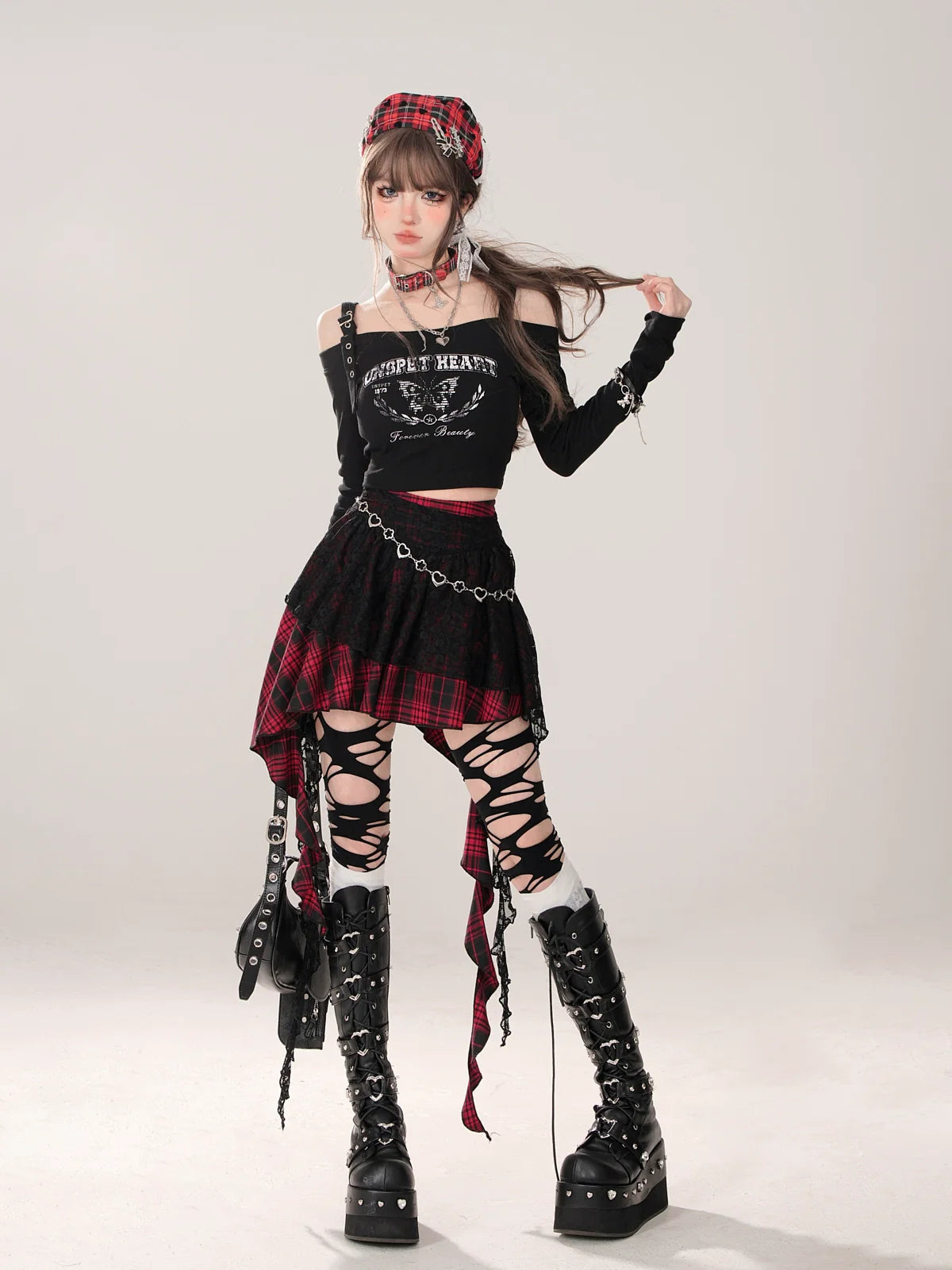 Short T-Shirt Off-the-shoulder Long Slim Black Sleeve