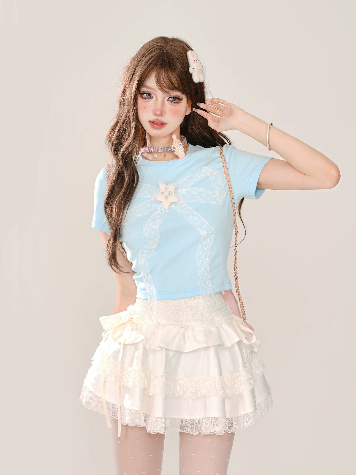 Lace Ice Blue Top Slim Short