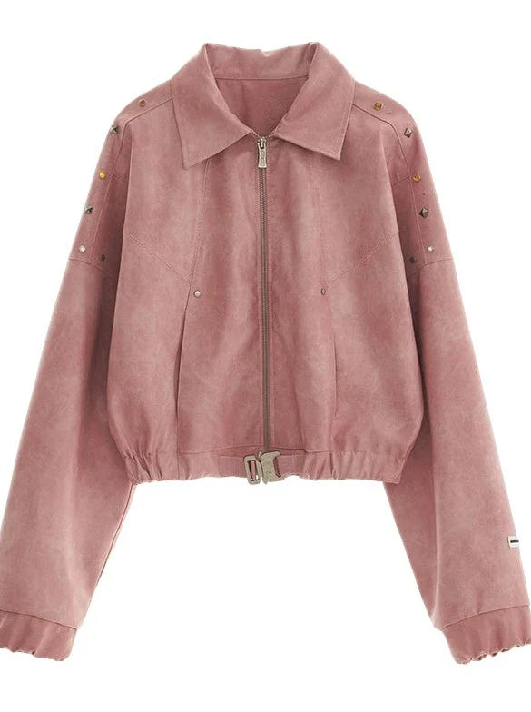 Veste en cuir mode endommagée + jupe moyenne + manteau en cuir avec ceinture