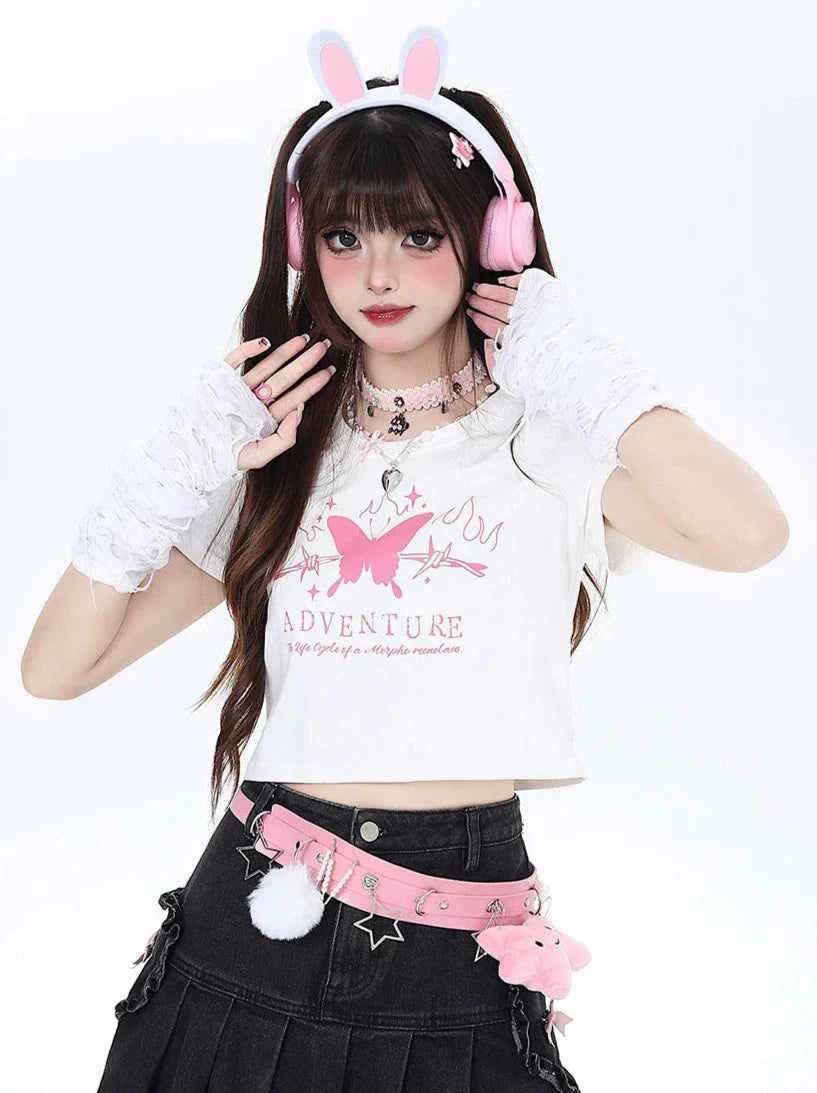 Butterfly Dream T-Shirt Short Slim Ribbon Back