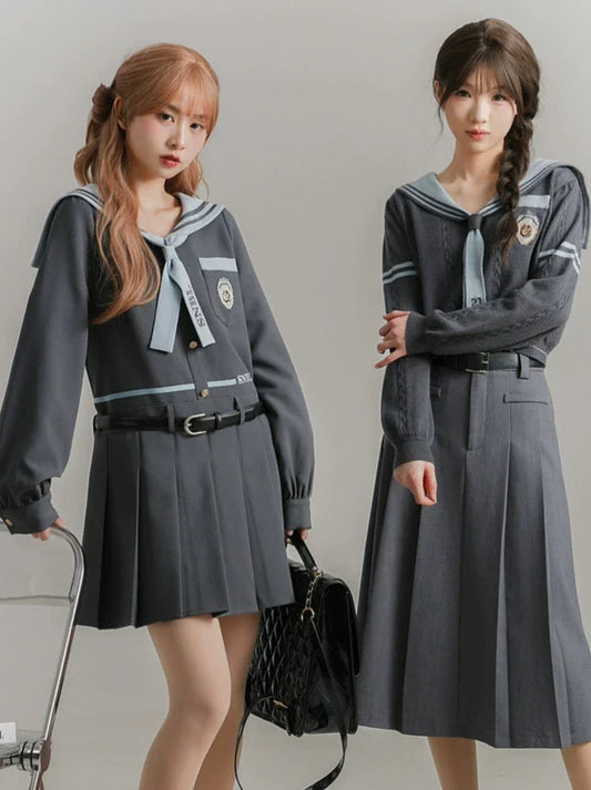 Collar Gray Top Dress Sailor + College Knit Sailor Style