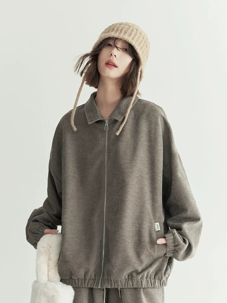 Loose Top Lapel Polo Zip-up