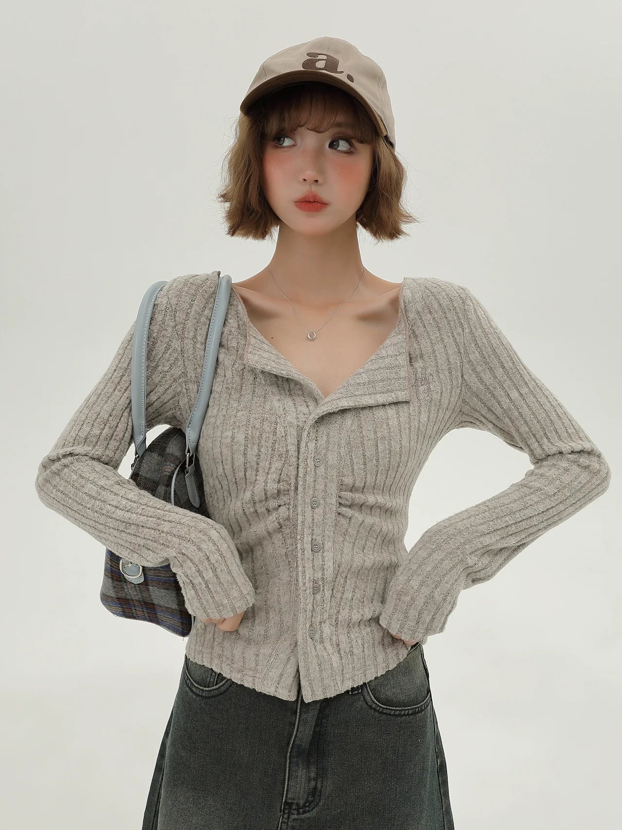 Flap Knit Cardigan American Collar Slim