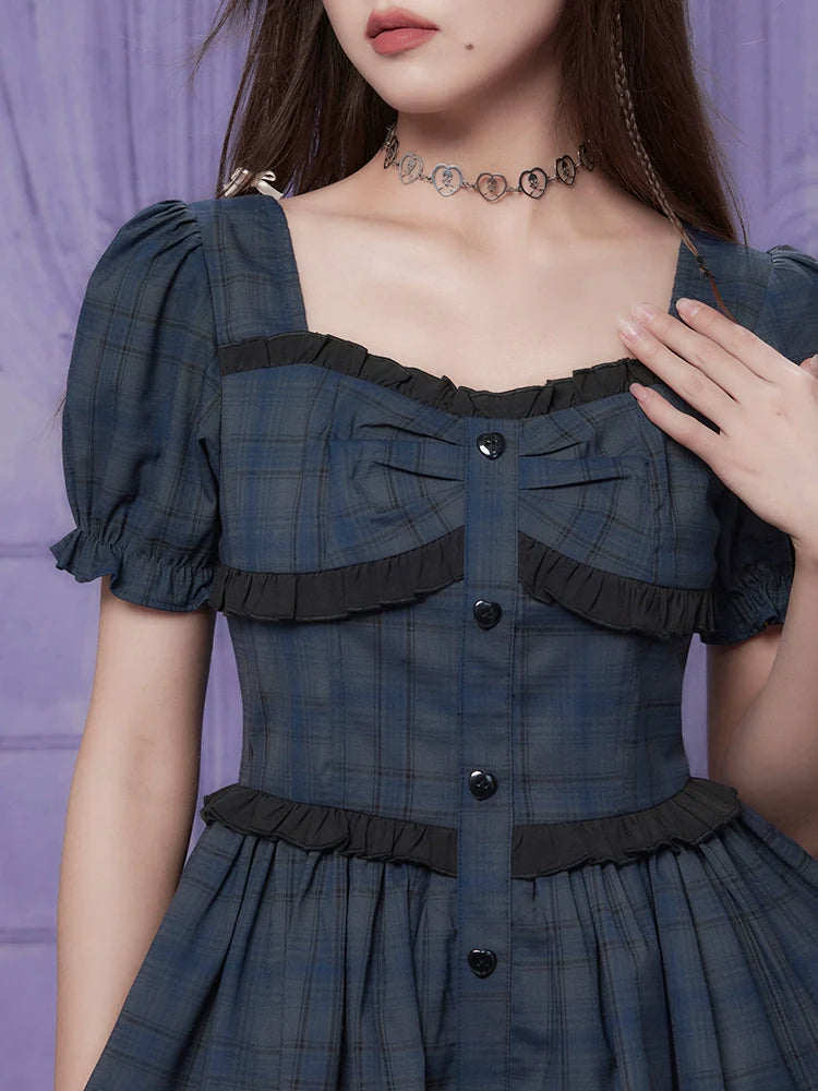 Sleeve Dress Shorts Check Puff