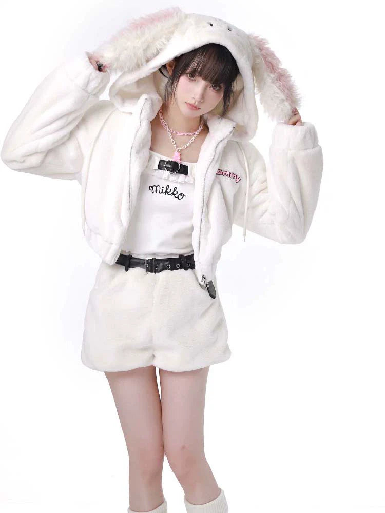 ウサギの耳の食べ物フェイクファーベルベットデザインスーツ