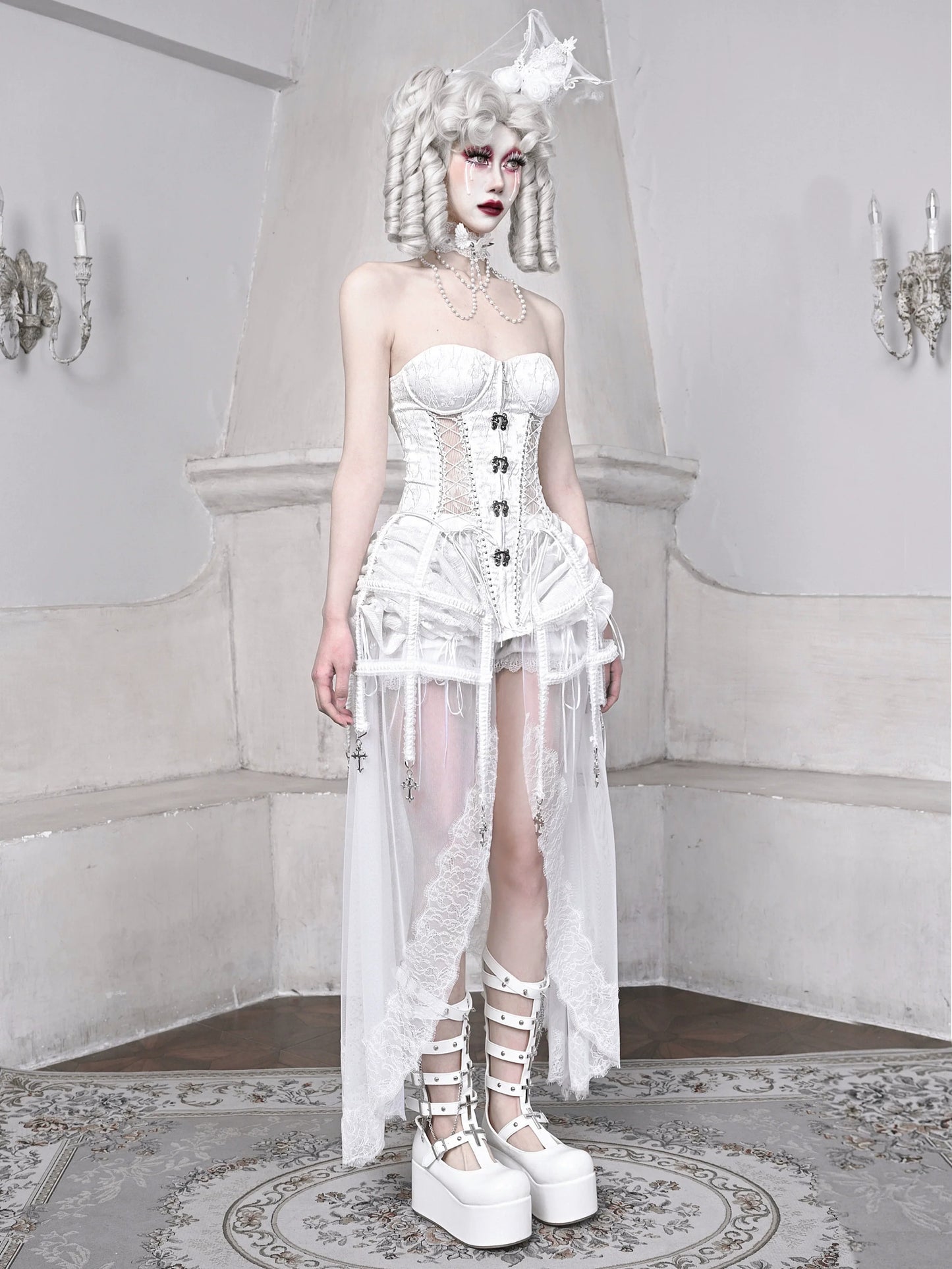 Straps Fishbone Dark Gothic White Corset Bustier Sleeping Alice