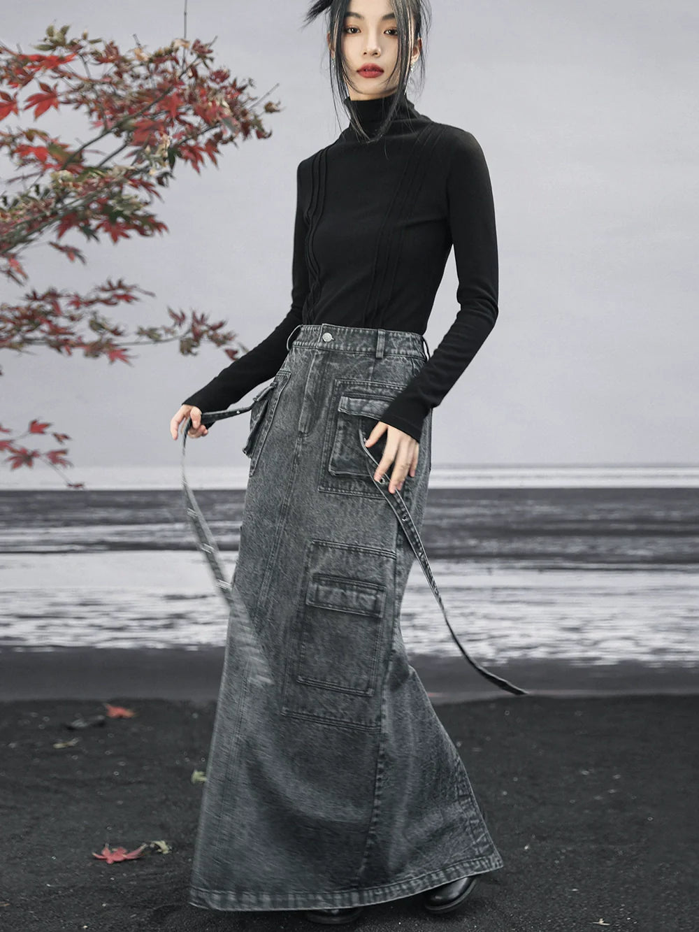 ロングデニムオシュスカート