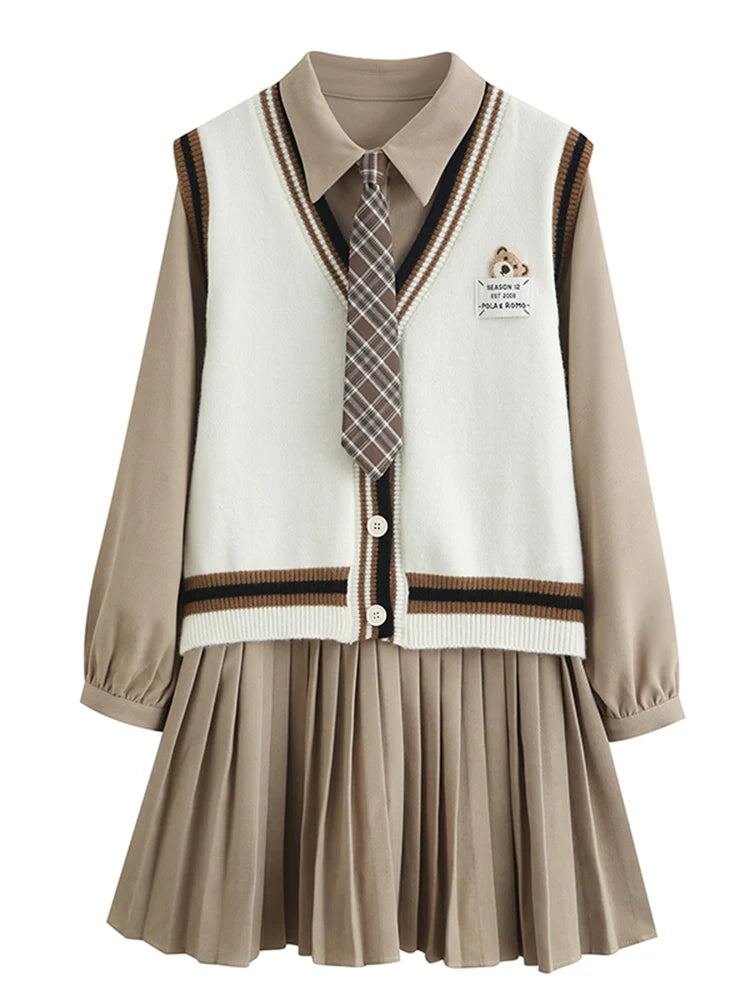 Chemise plissée en tricot universitaire + gilet habillé