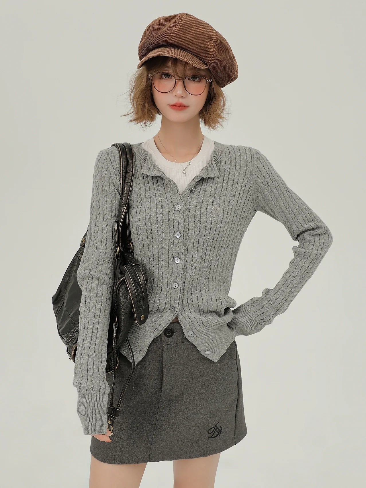 American Retro Round Neck Slim Knit Cardigan