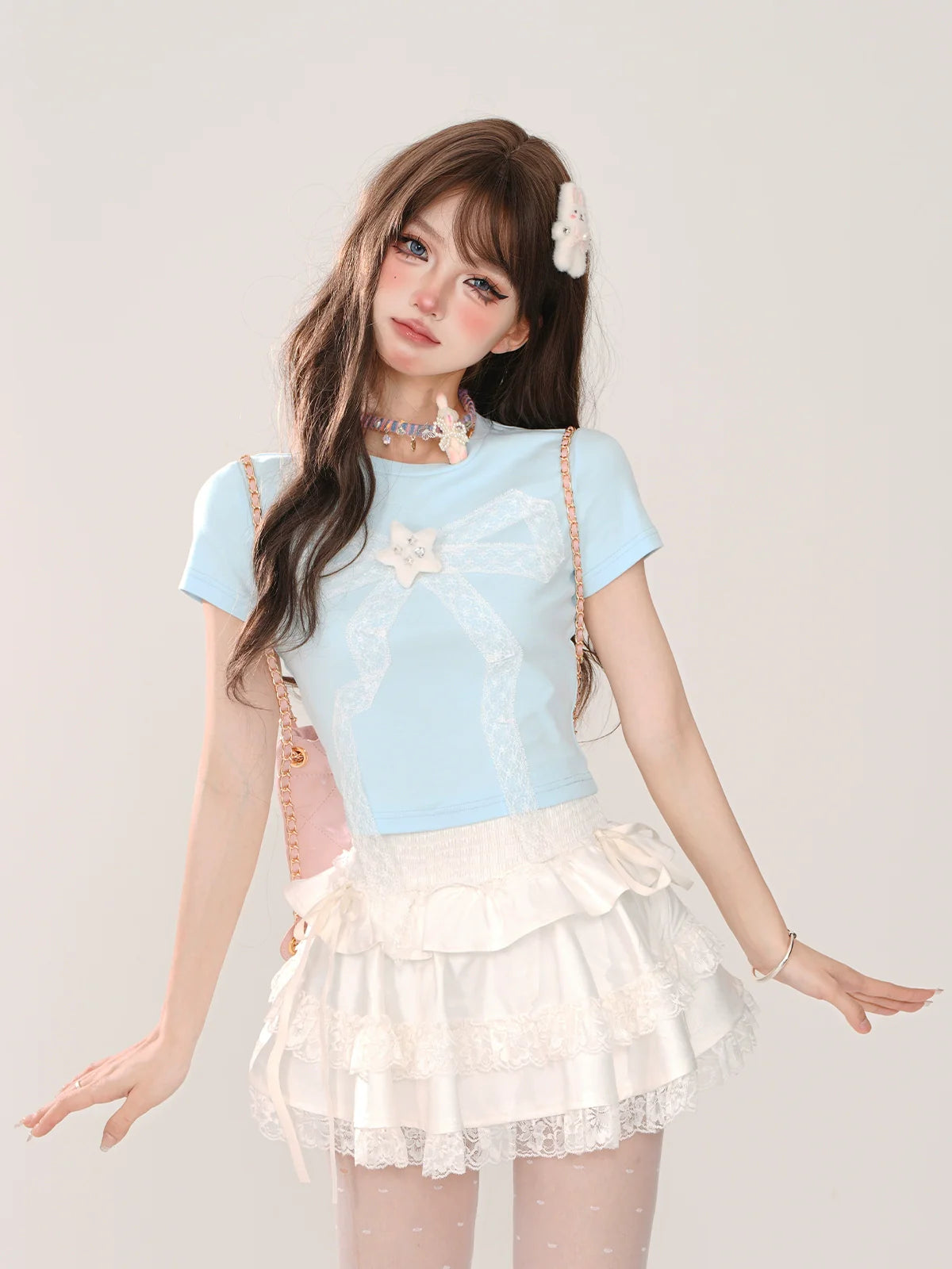 Lace Ice Blue Top Slim Short
