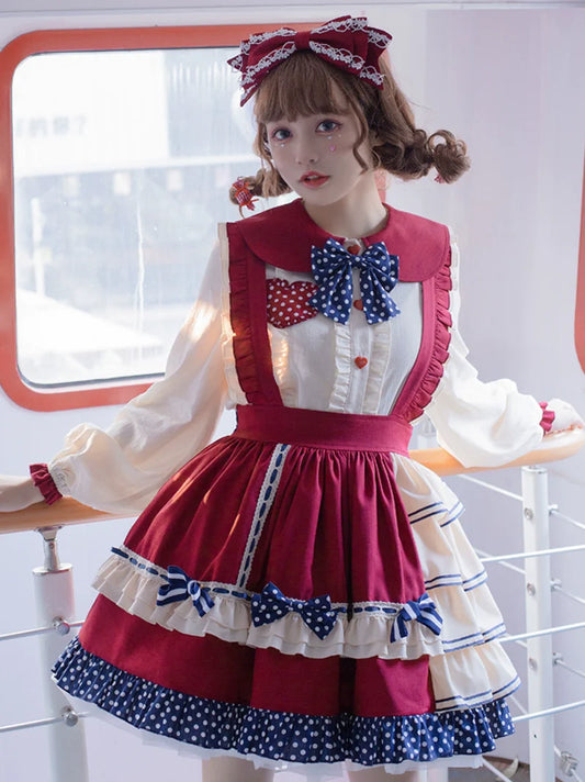 ブラウス 女の子 サスペンダー レトロ スカート レトロ