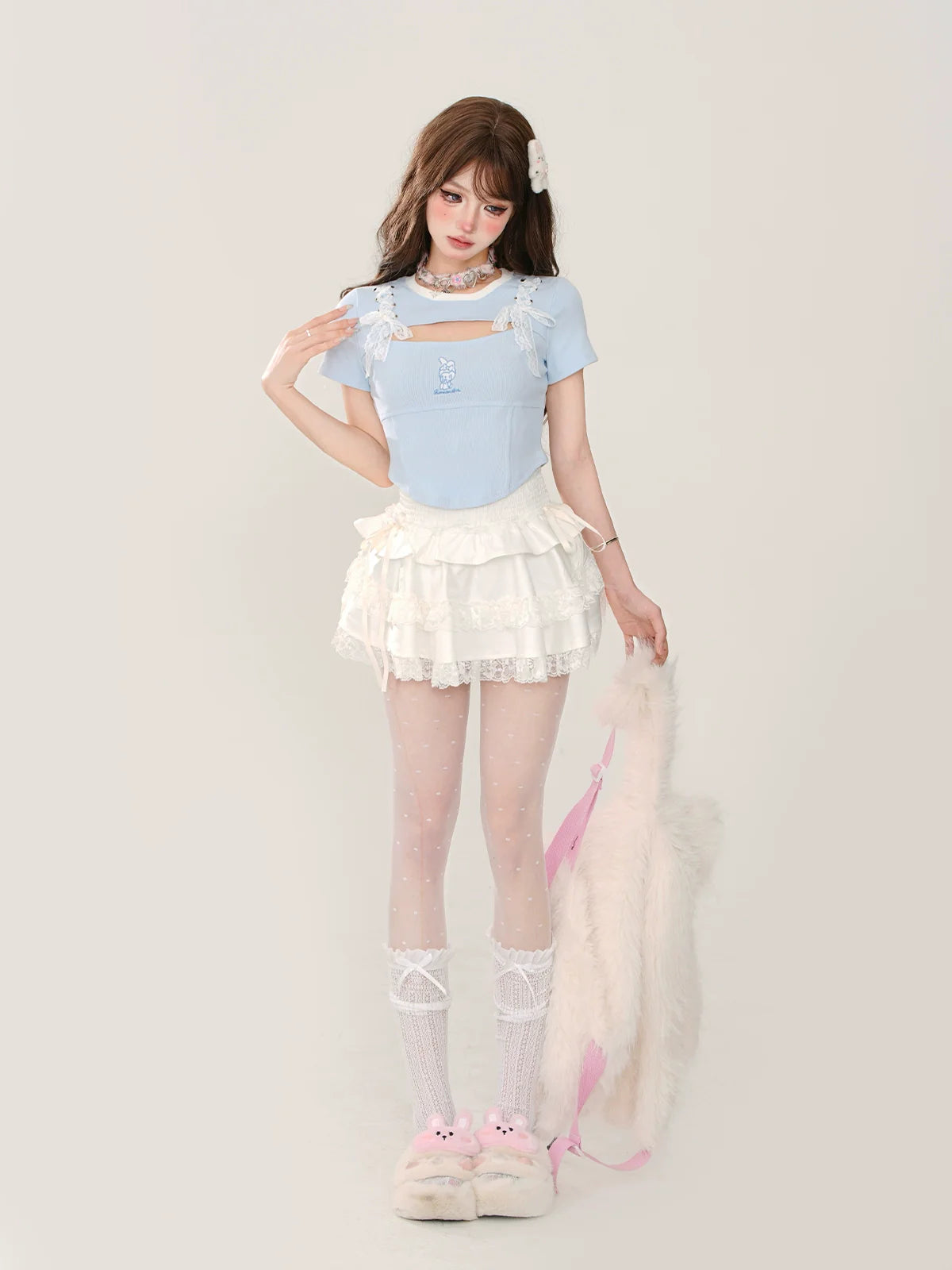 Lace Blue Top Slim Open