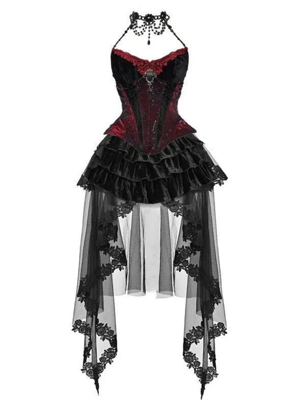 Duchess Suit Suspender Long Gothic Tail Belted Velvet Dress Tulle