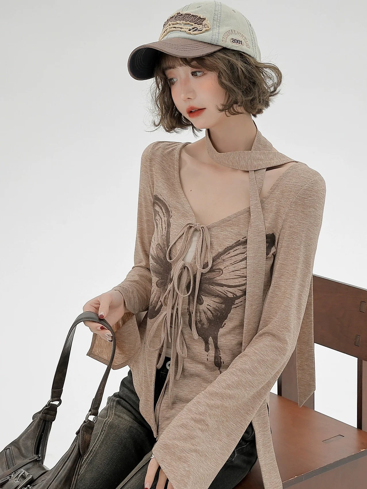 Print Top Butterfly American Slim Retro Irregular