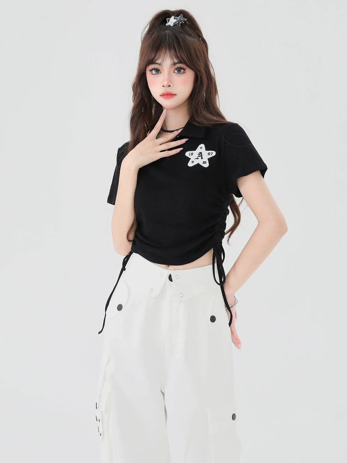 Lace-up Button Top Waist