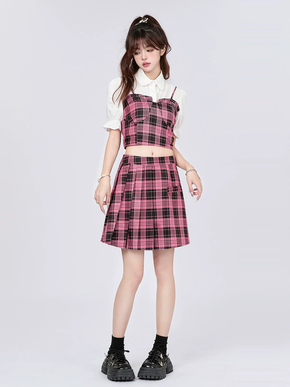 Suspender Style Top Skirt College Checked