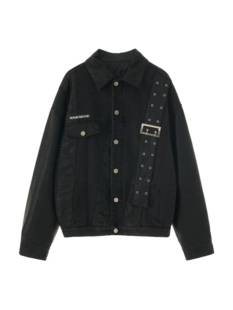 Veste en denim à bretelles en cuir