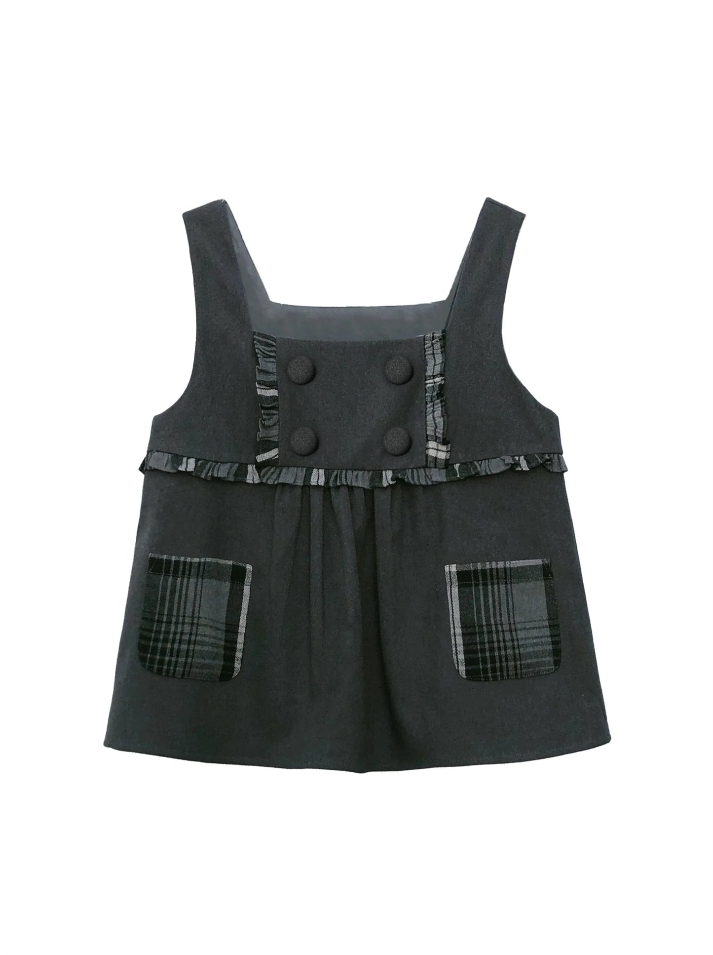 Gilet à carreaux style collège et style ruban, jupe de costume blanche à volants, chemise à volants originale à volants