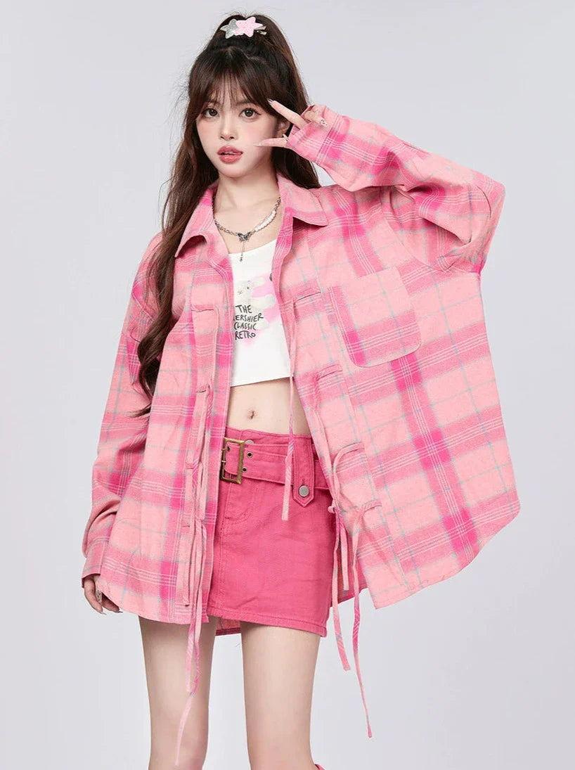 Strap Check Shirt Pink