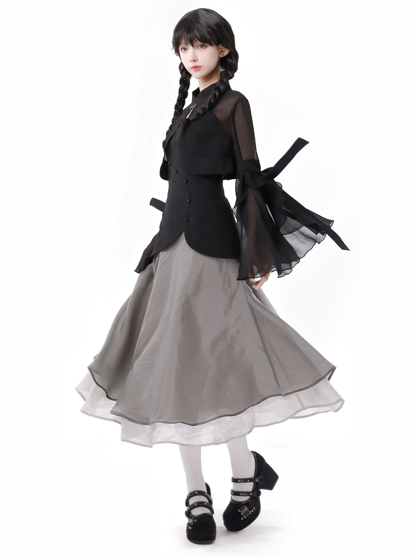 Shirt Top Dress Calligraphy Chiffon Suspender Chiffon Skirt