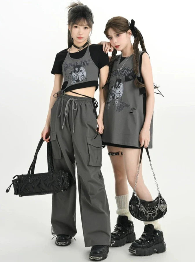 Hauts courts pour filles + Hauts jumeaux + Camisole longue
